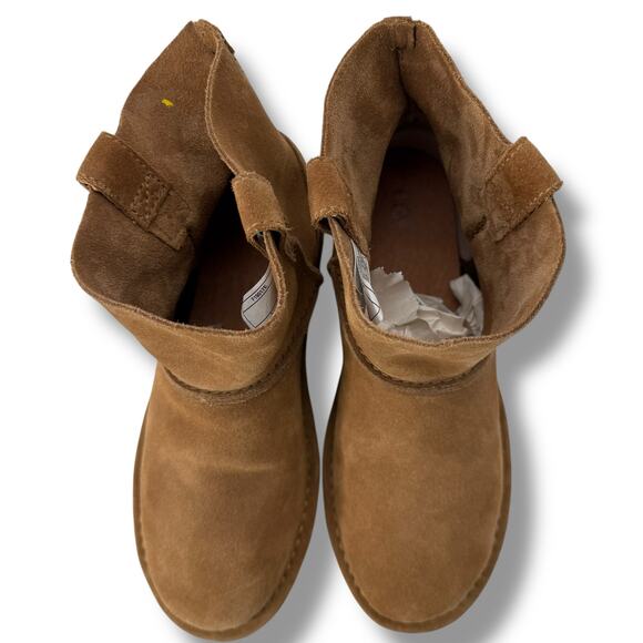 UGG Boots Size 6 Chestnut Brown Slouchy Short Suede Booties Pull on Winter FLAW - Picture 4 of 9
